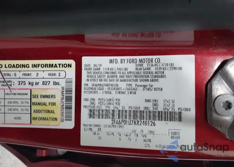 2019 Ford Fusion Hybrid Se from USA, damaged, VIN 3FA6P0LU7KR240126